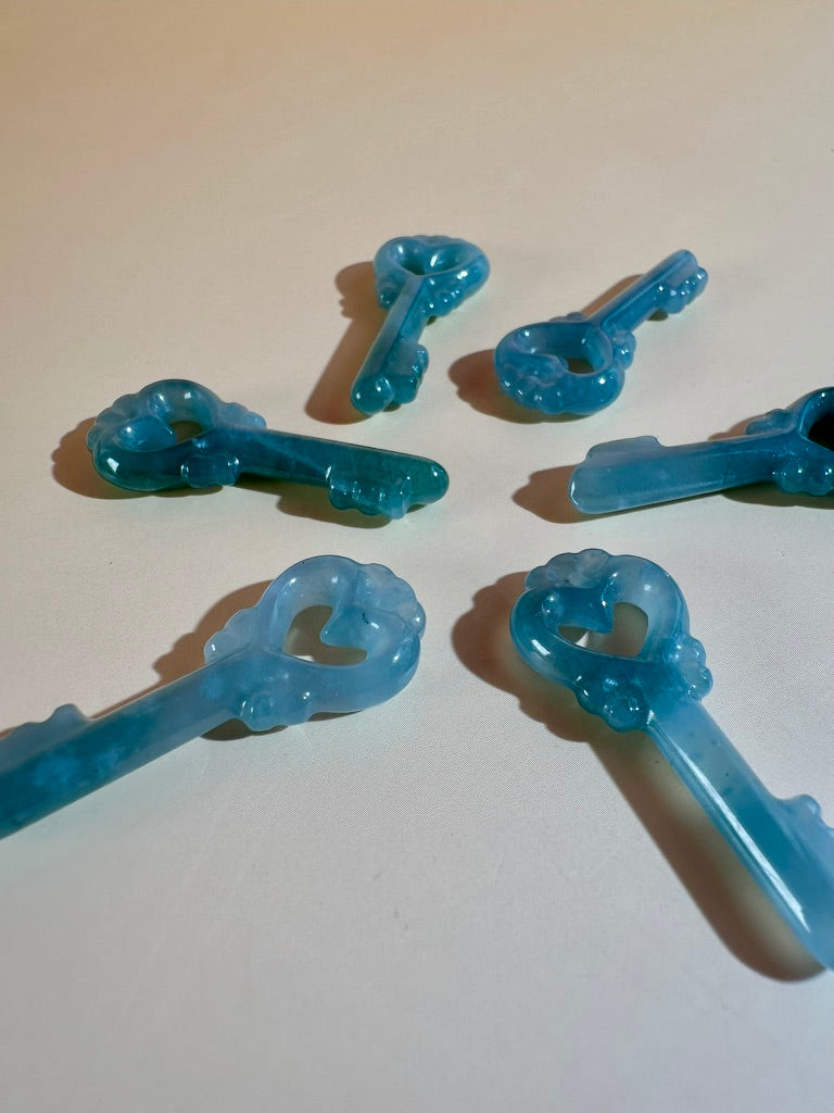 Small Blue Water Jade Heart Key | Crystal Carving