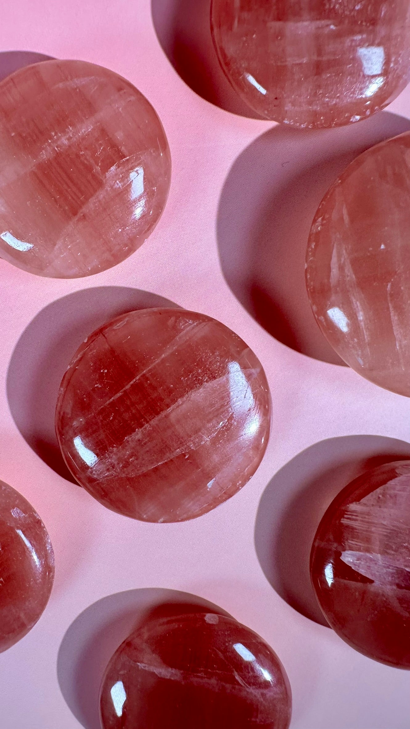 Rose Calcite Round Flat Palm