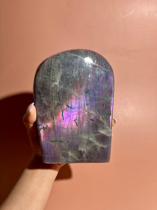 Extra Large Purple Flash Labradorite Standing Freeform – Option D