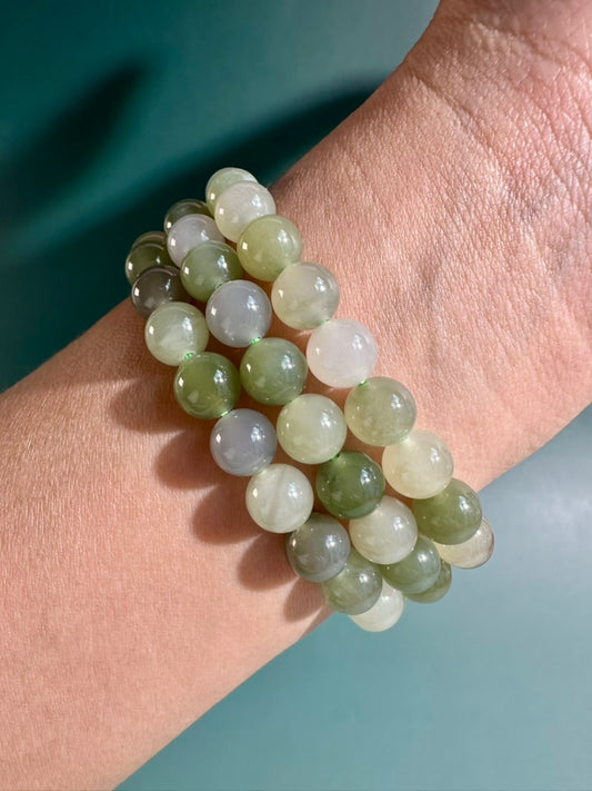 8mm Nephrite Jade Beaded Bracelet | Green Gemstone Bracelet