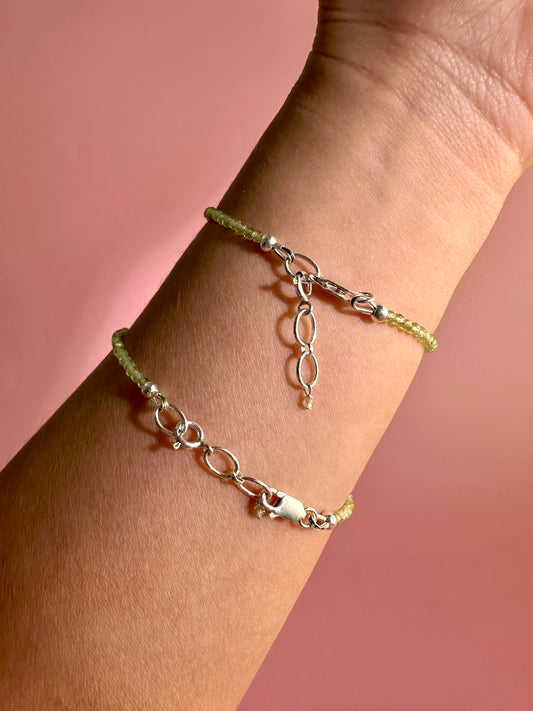 2mm Faceted Peridot Bracelet with 925 Silver Adjustable Extender