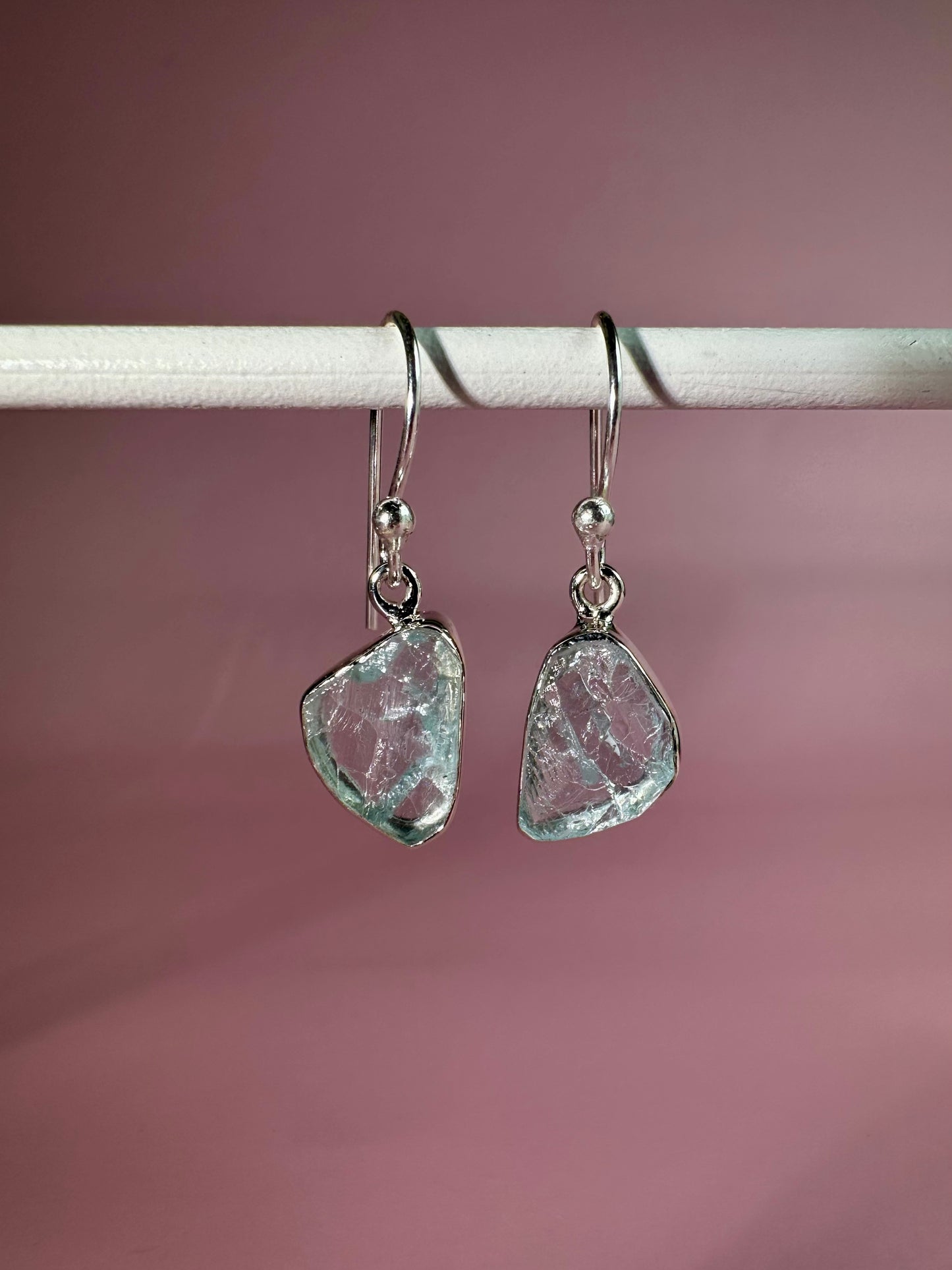925 Sterling Silver Rough Aquamarine Dangle Earrings