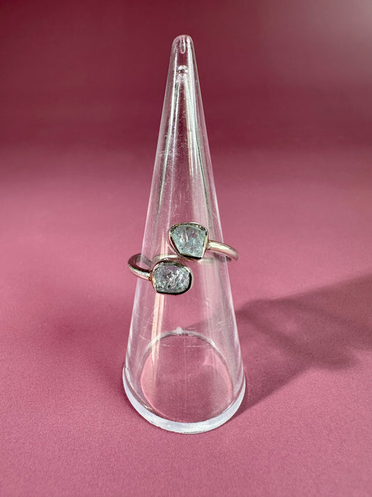 925 Sterling Silver Rough Aquamarine Bezel Two-Stone Adjustable Ring