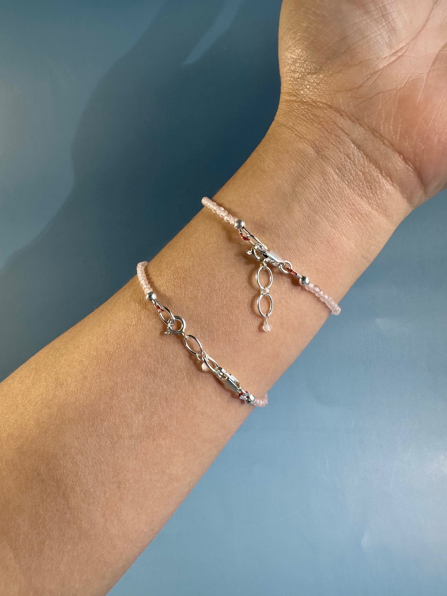 2mm Faceted Rose Quartz Bracelet with 925 Silver Adjustable Extender