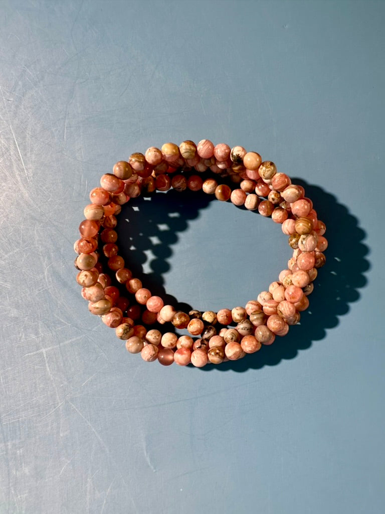 4mm Rhodochrosite Beaded Bracelet | Pink Gemstone Bracelet