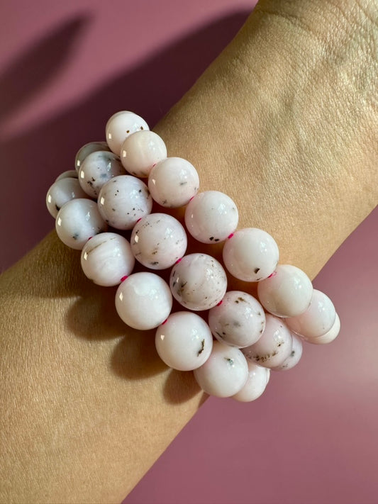 10mm Peruvian Pink Opal Beaded Bracelet | Pink Crystal Jewelry