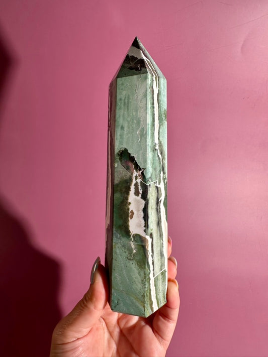 Green Zebra Tower | Growth, Balance & Grounding Crystal Tower