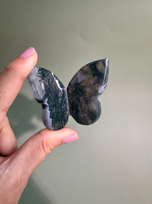 3D Moss Agate Butterfly Carving