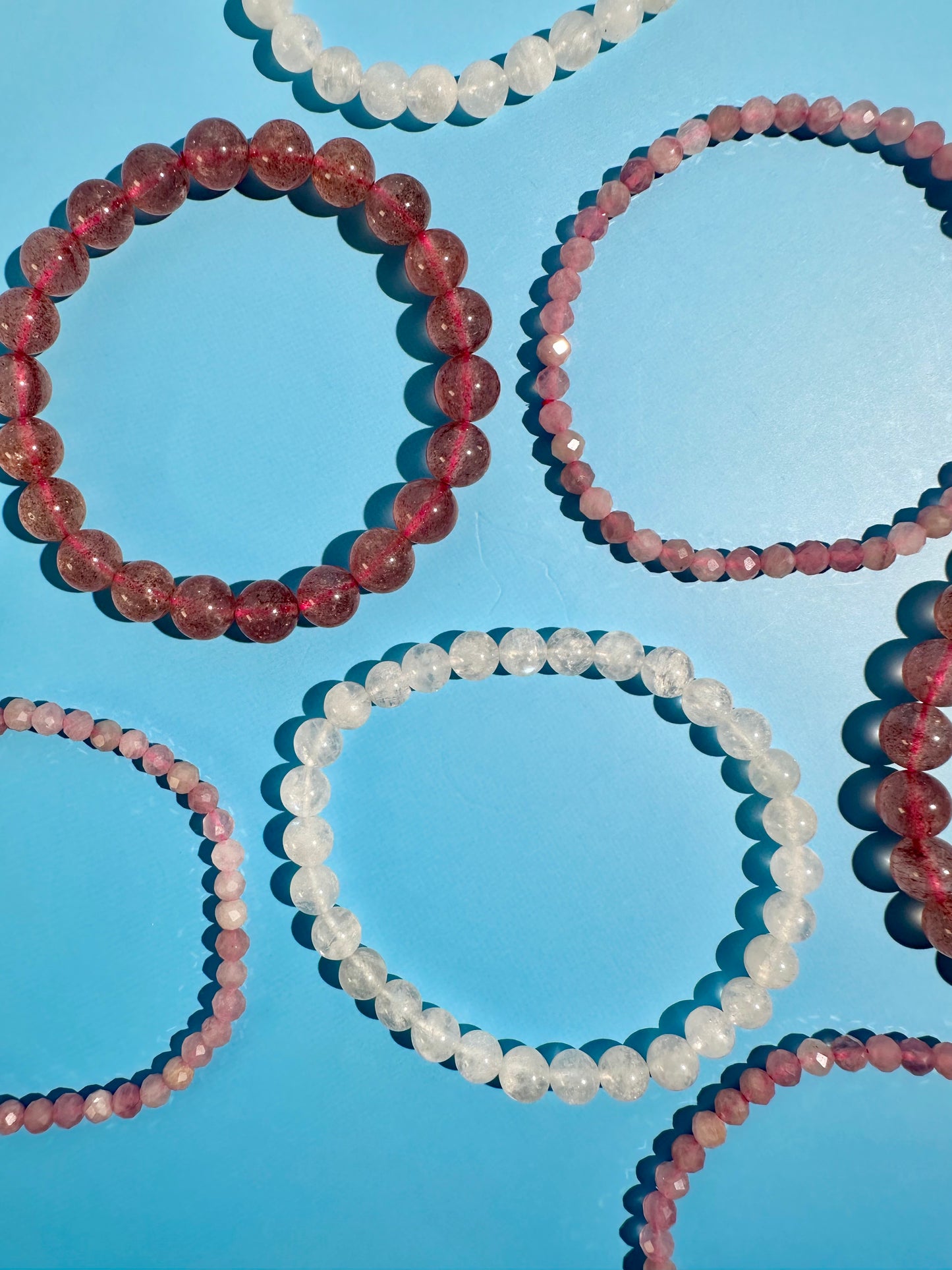 Bracelet Bundle Set: “Sunkissed Blush" - Strawberry Quartz, Rose Quartz, Moonstone