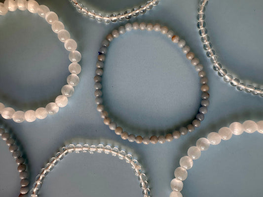Bracelet Bundle Set: “In Her Light” - Clear Quartz, Satin Spar (Selenite), Angelite