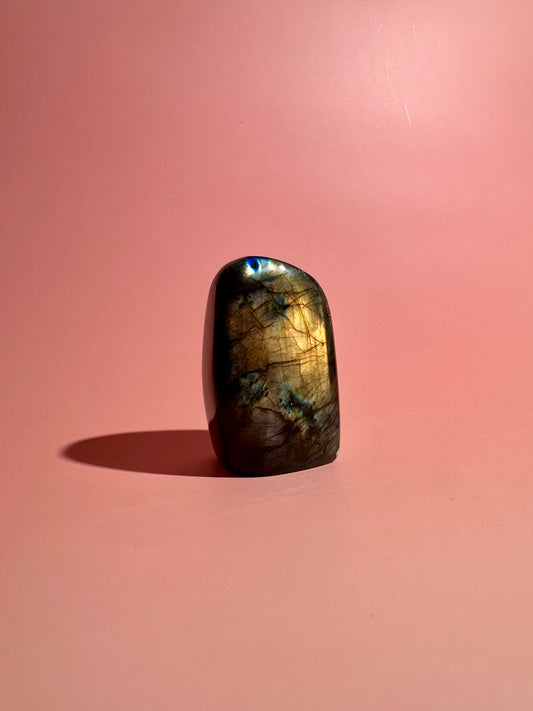 Small Oil Slick Rainbow Flash Labradorite Standing Freeform – Option N