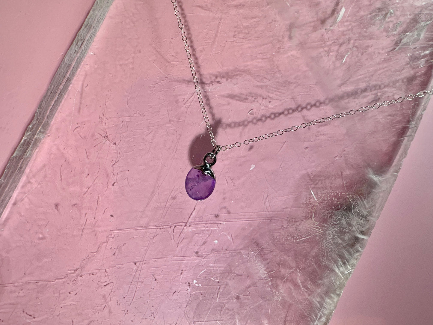 Sterling Silver Plated Amethyst Faceted Oval Drop Necklace