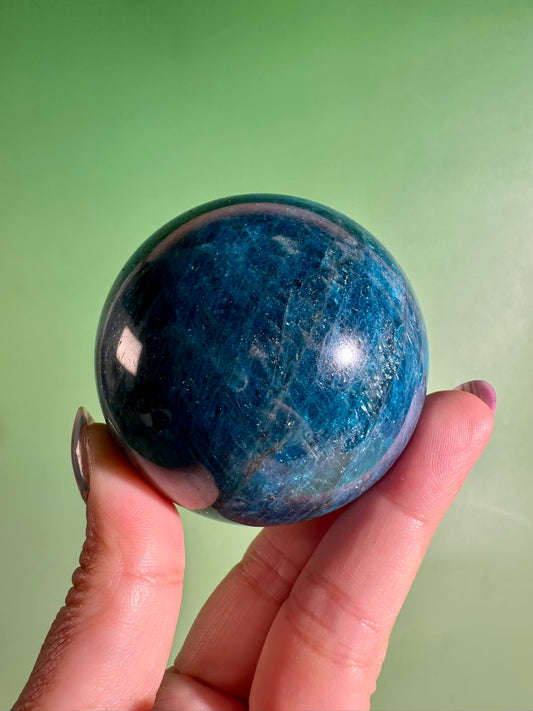 Blue Apatite Sphere – Option A | Clarity, Communication & Inspiration Crystal