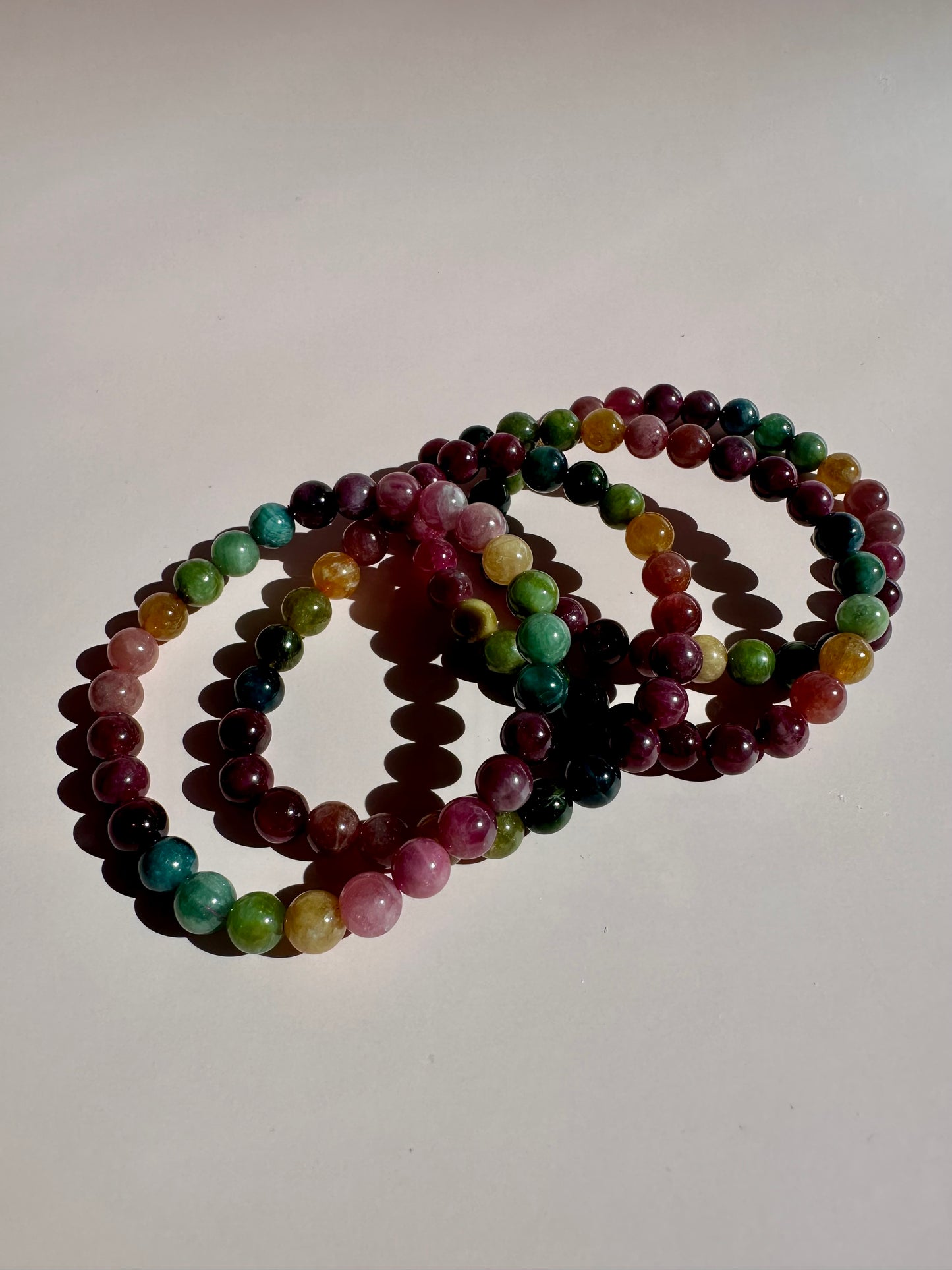 6mm Watermelon Tourmaline Beaded Bracelet