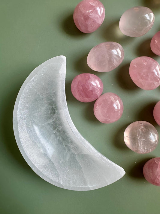 Satin Spar (Selenite) Crescent Moon Dish