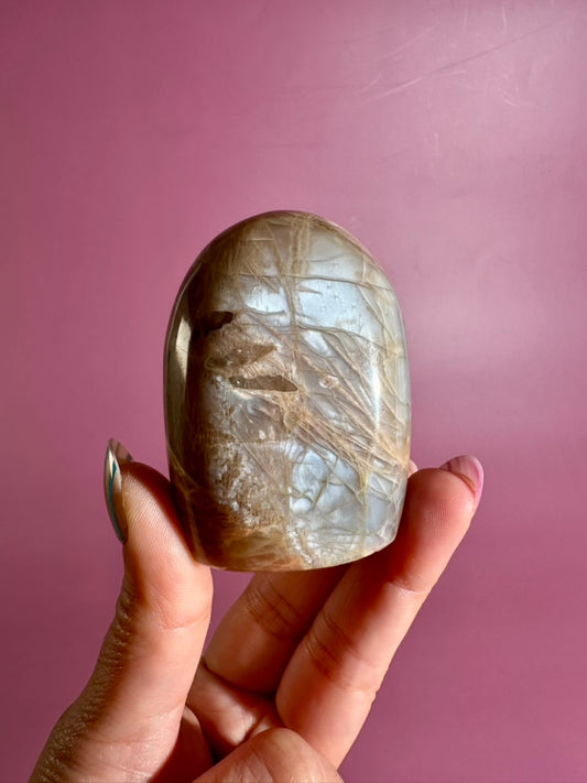 Peach Moonstone Standing Freeform – Option B | Intuition, Calm & Emotional Healing Crystal
