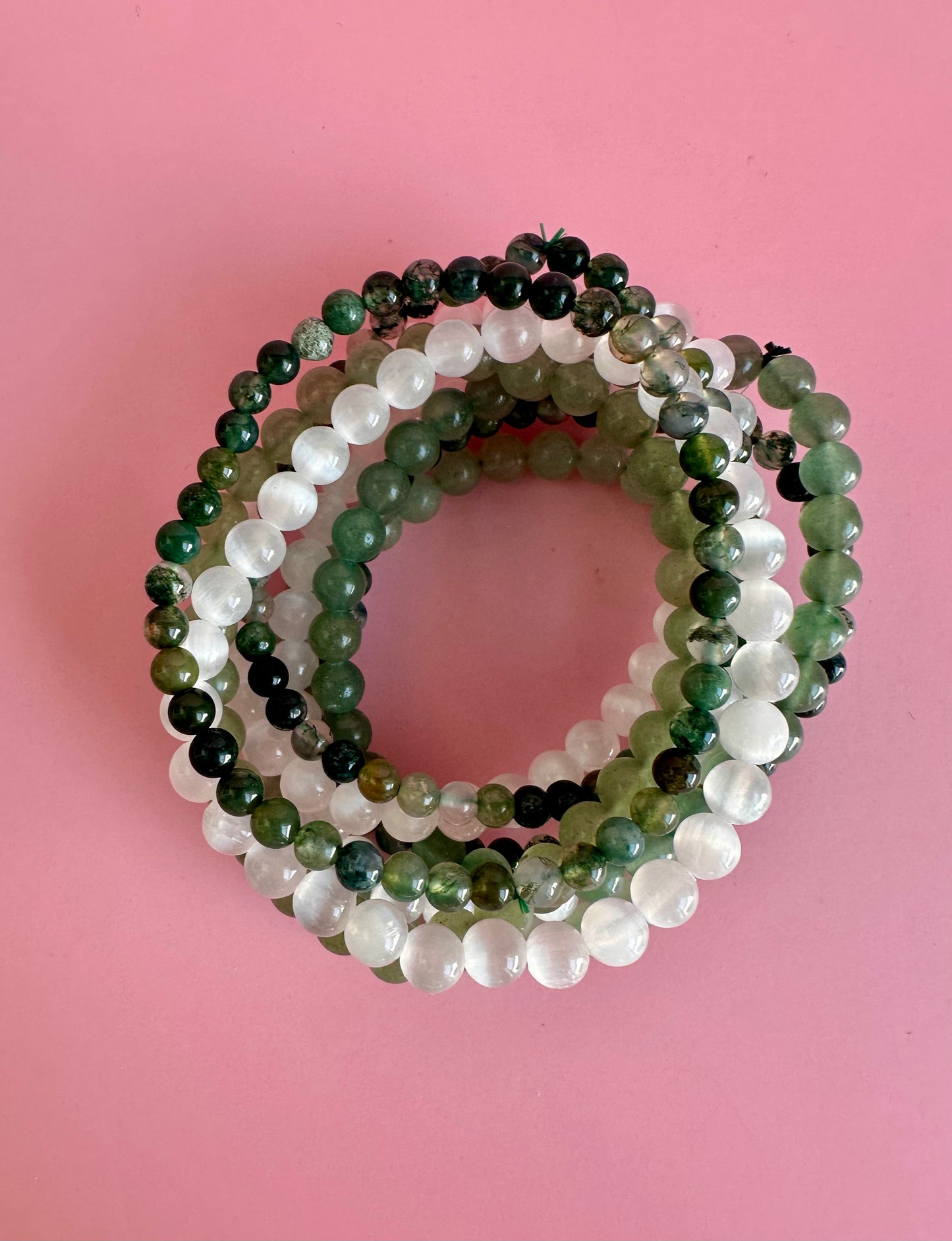 Bracelet Bundle Set: “Heaven & Earth” - Moss Agate, Green Jade, Satin Spar (Selenite)