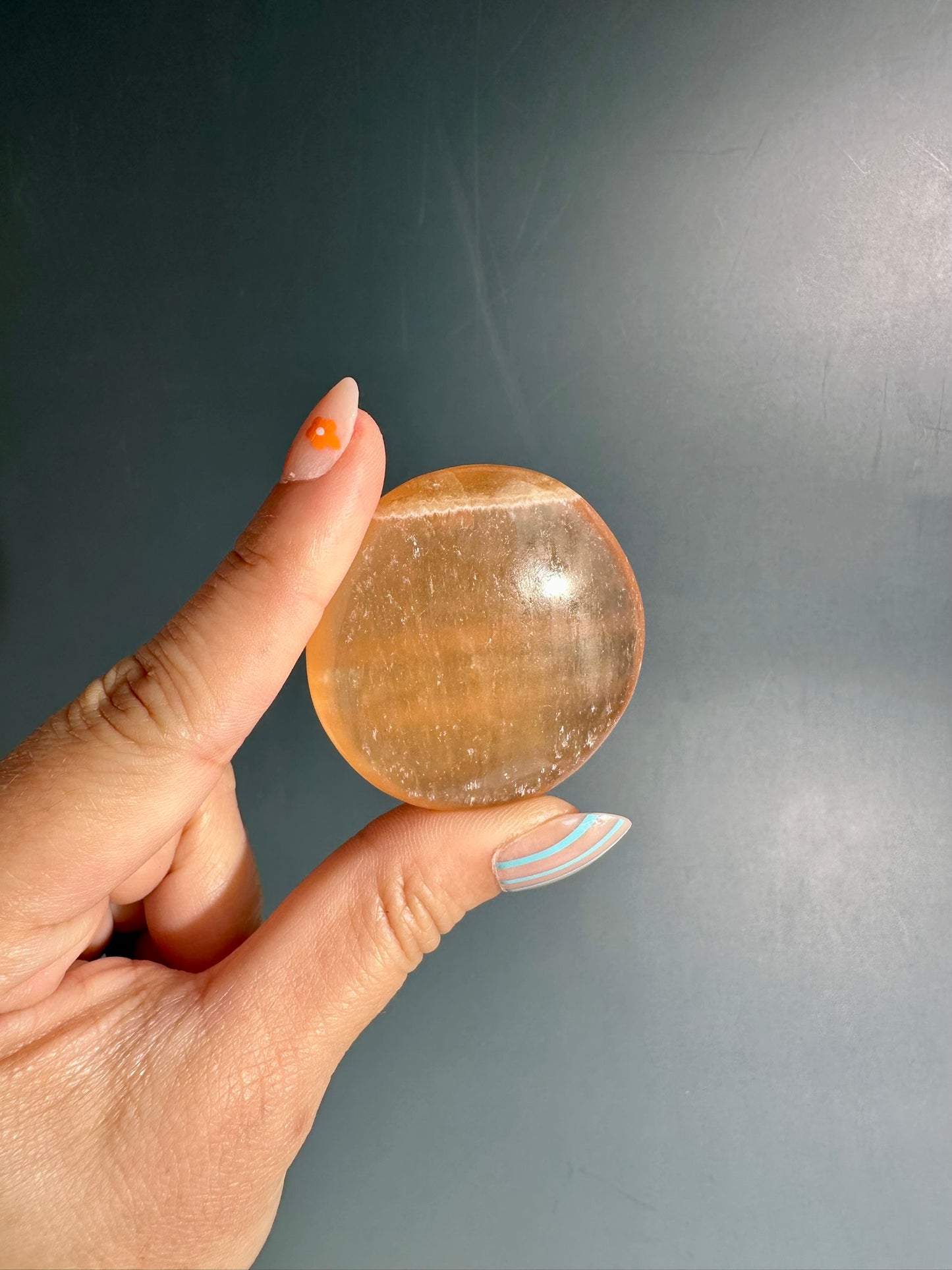 Honey Calcite Round Flat Palm