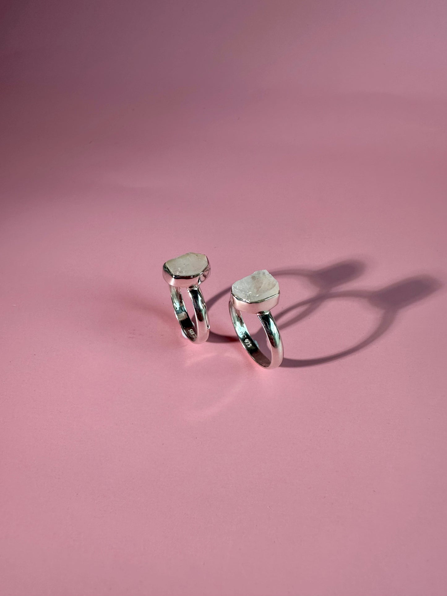 925 Sterling Silver Rough Rainbow Moonstone Bezel Ring