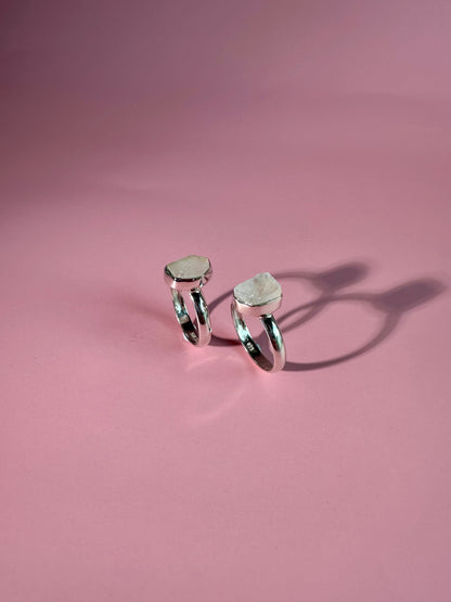 925 Sterling Silver Rough Rainbow Moonstone Bezel Ring