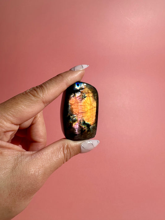 Small Oil Slick Rainbow Flash Labradorite Standing  Freeform – Option N