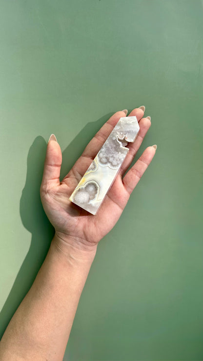 Druzy Flower Agate Obelisk – Option H
