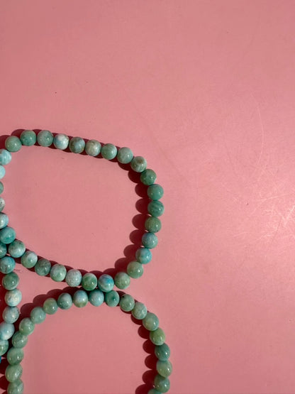 6mm Larimar Beaded Bracelet | Blue Gemstone Jewelry