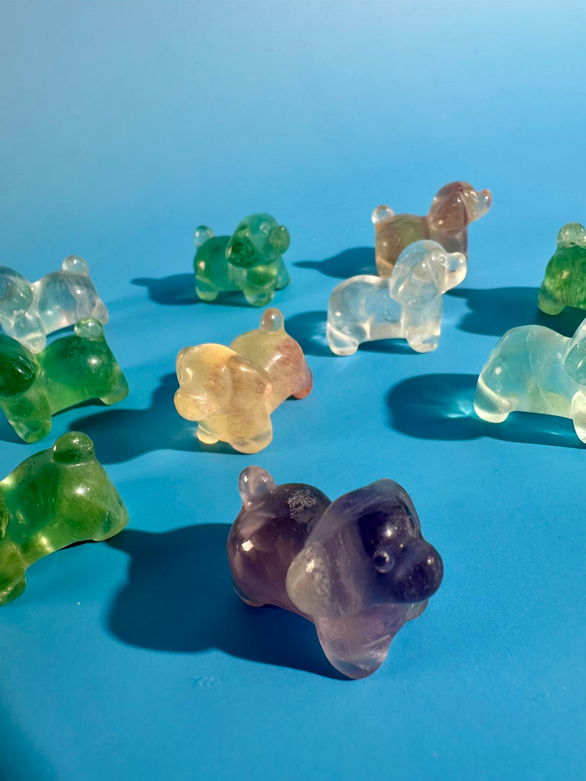 Mini Rainbow Fluorite Dog | Cute Crystal Carving