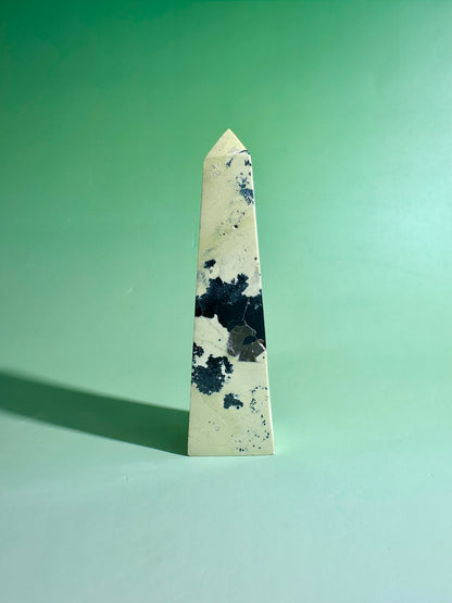 Serpentine with Pyrite Tower (Peru) Option E | Grounding, Abundance & Personal Growth Crystal