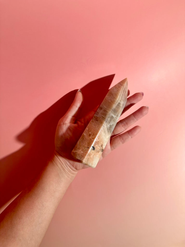 Peach Moonstone Tower – Option D | Intuition, Emotional Balance & Lunar Energy Crystal