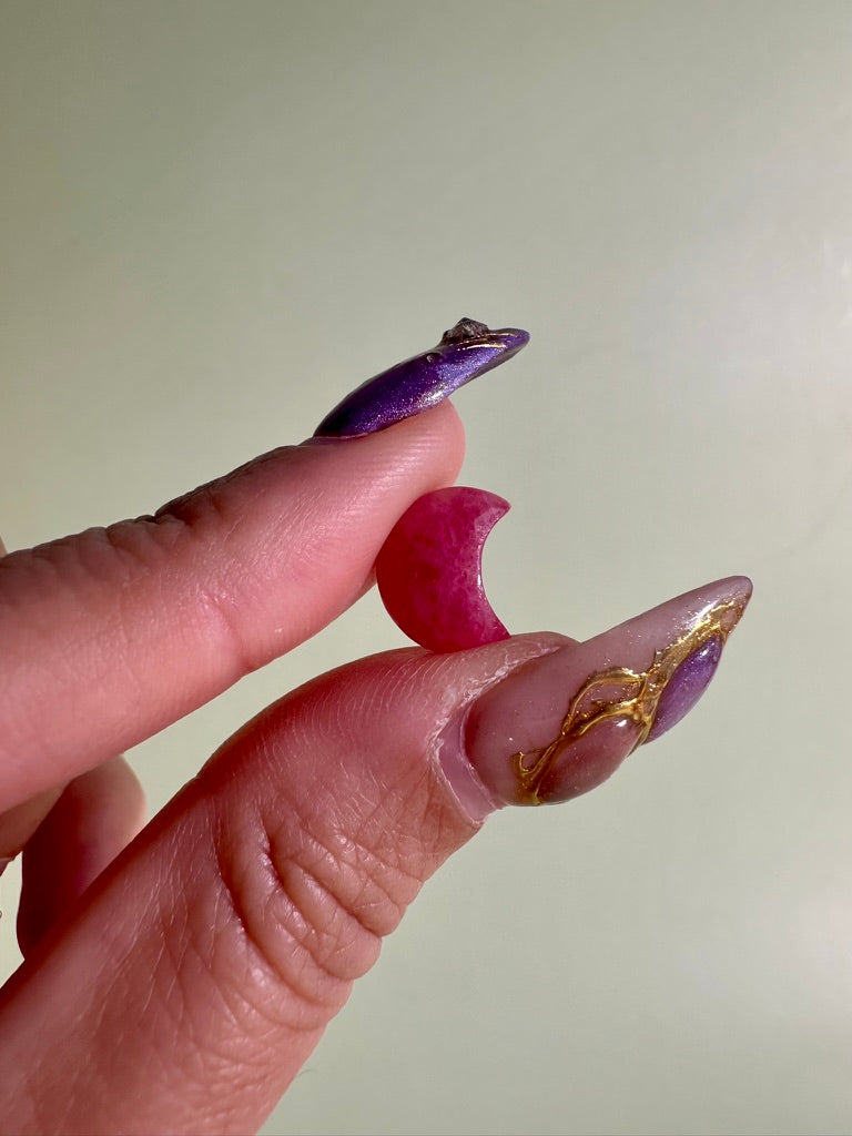 Mini Rhodonite Crescent Moon | Pink Crystal Carving