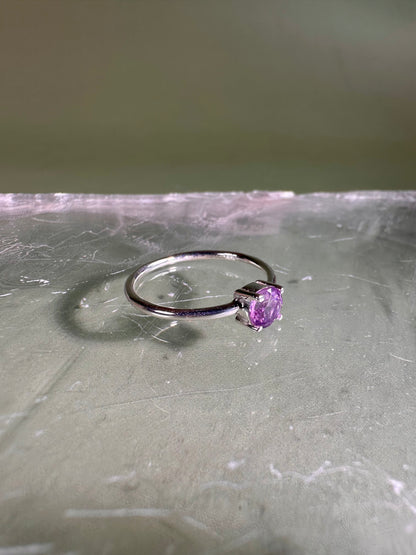 925 Sterling Silver Solitaire Round Faceted Amethyst 4-Prong Ring