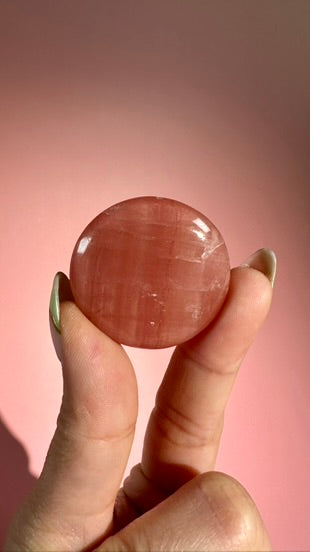 Rose Calcite Round Flat Palm
