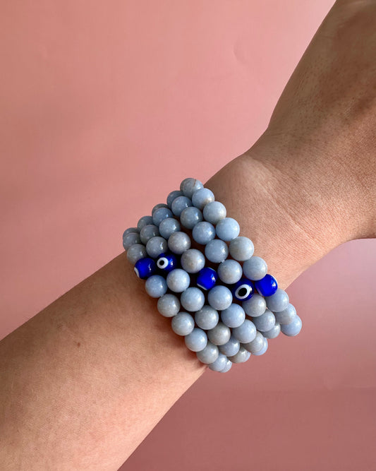 8mm Angelite with Evil Eye Bracelet