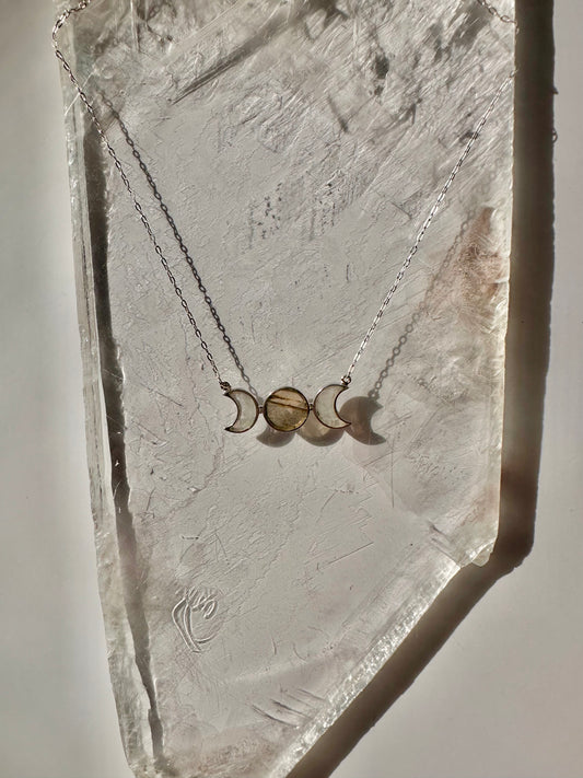 925 Sterling Silver Moonstone & Labradorite Moon Phase Necklace