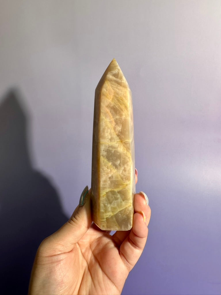 Peach Moonstone Tower – Option C | Collector Crystal, Self-Love & Gentle Transformation