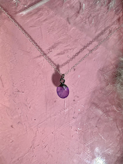 Sterling Silver Plated Amethyst Faceted Oval Drop Necklace