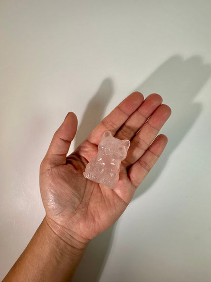Rose Quartz Sitting Cat Carving
