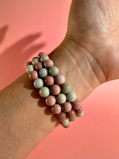 8mm Pink & Blue Alashan Agate Bracelet | Pastel Gemstone Bracelet