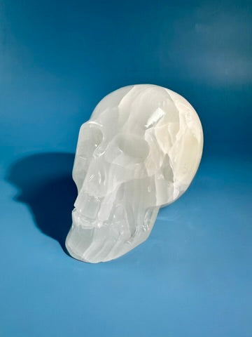 White Onyx Calcite Skull Carving (UV Reactive)