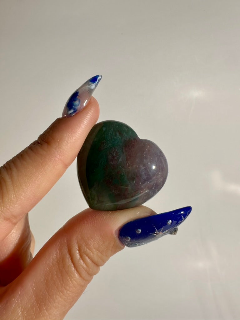 Small Moss Agate Heart | Green Crystal Carving