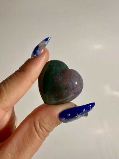 Small Moss Agate Heart | Green Crystal Carving