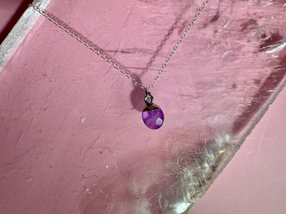 Sterling Silver Plated Amethyst Faceted Oval Drop Necklace