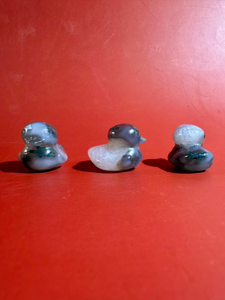 Moss Agate Duck | Cute Green Crystal Carving