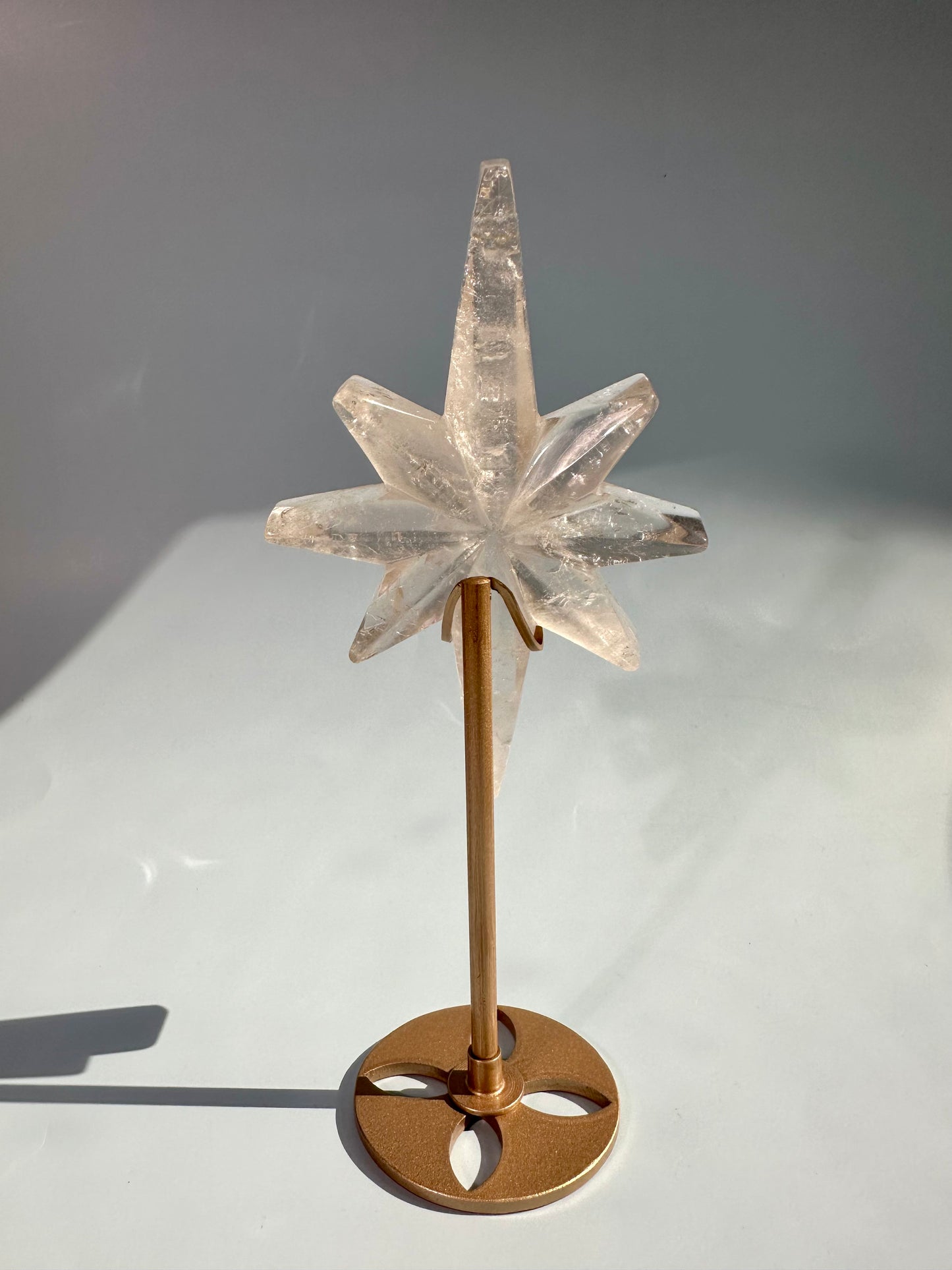 Clear Quartz Polaris Star on Gold Stand – Option B | Master Healer, Light & Collector Crystal