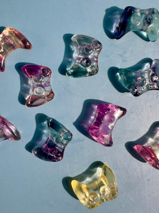 Mini Rainbow Fluorite Game Controller | Gamer Crystal Carving
