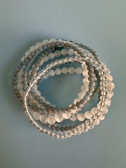 Bracelet Bundle Set: “In Her Light” - Clear Quartz, Satin Spar (Selenite), Angelite