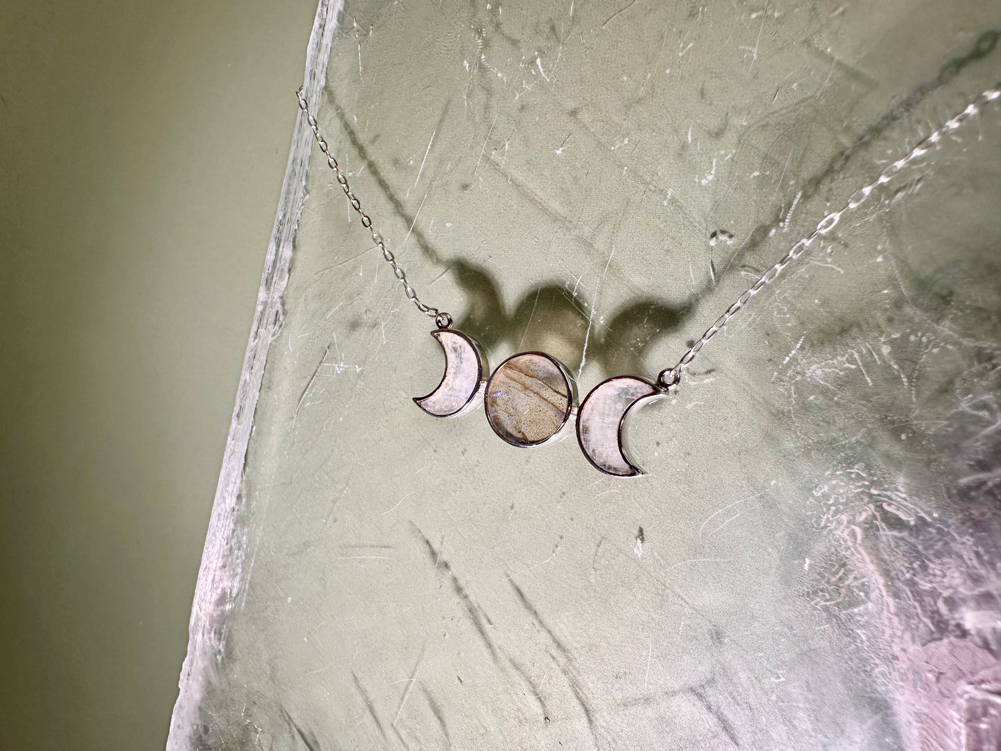 925 Sterling Silver Moonstone & Labradorite Moon Phase Necklace