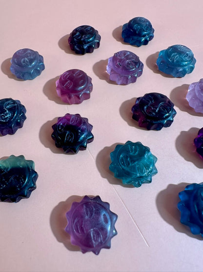 Mini Rainbow Fluorite Smiley Sun | Crystal Carving