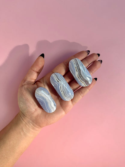 Blue Lace Agate Palm Stone
